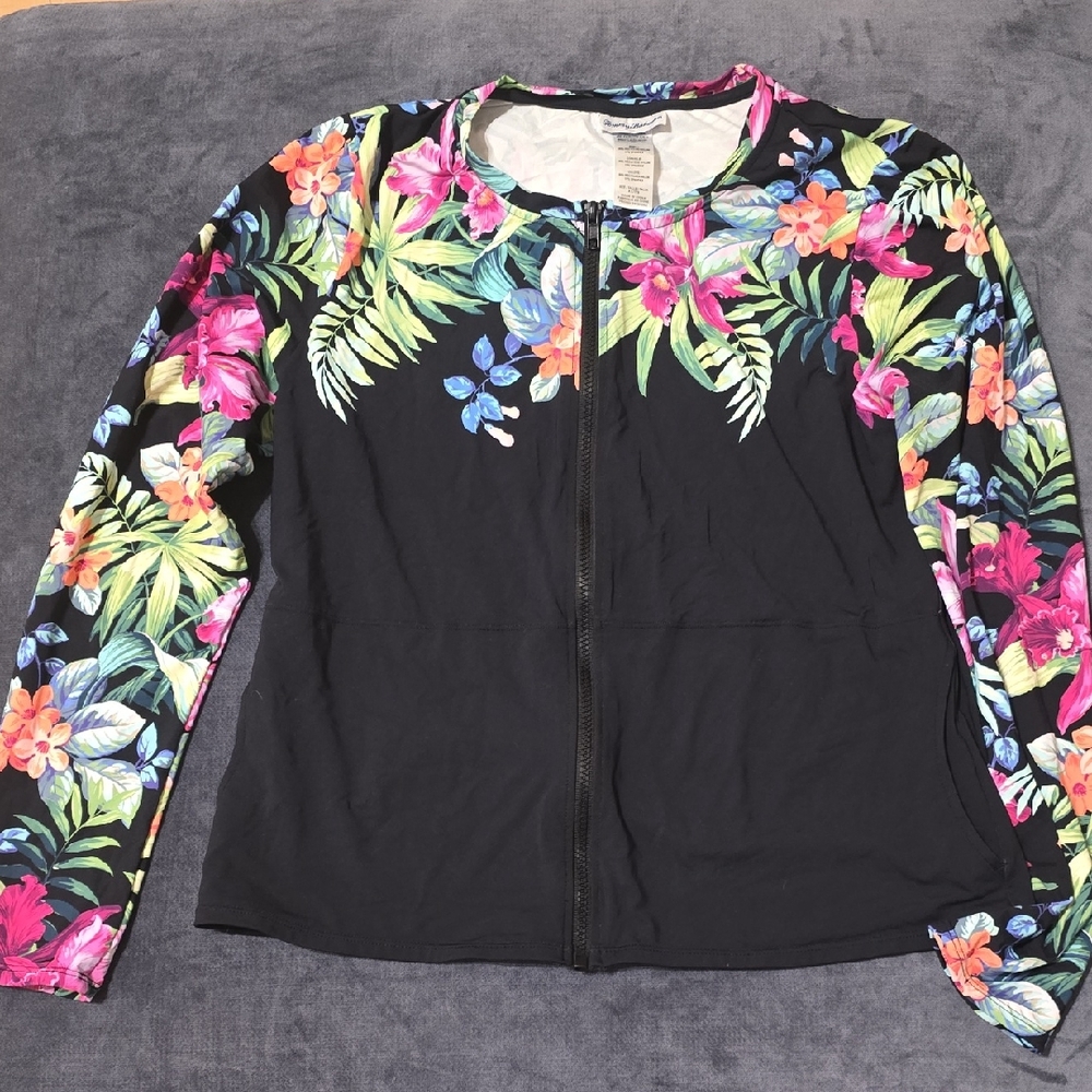Tommy Bahama Coastsl Garden Zip Rashguard Floral with Pink & Teal Accents